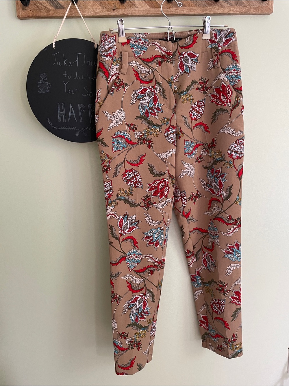 Floral Print Trousers in Camel - Women's Tailored Pants